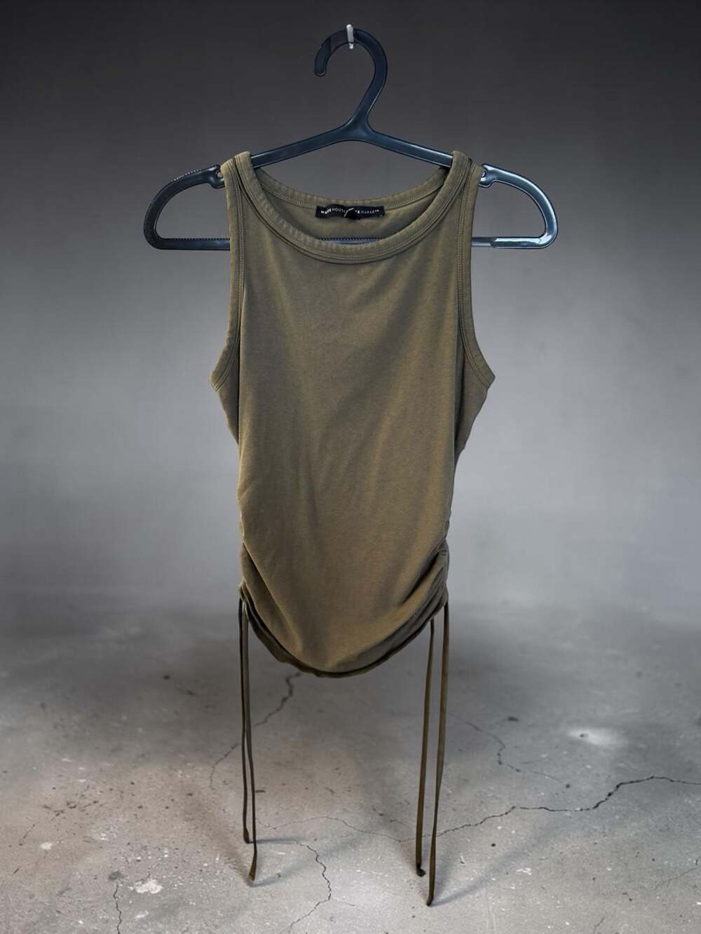 White House Black Market Olive Green Ruched Side-Tie Tank Top